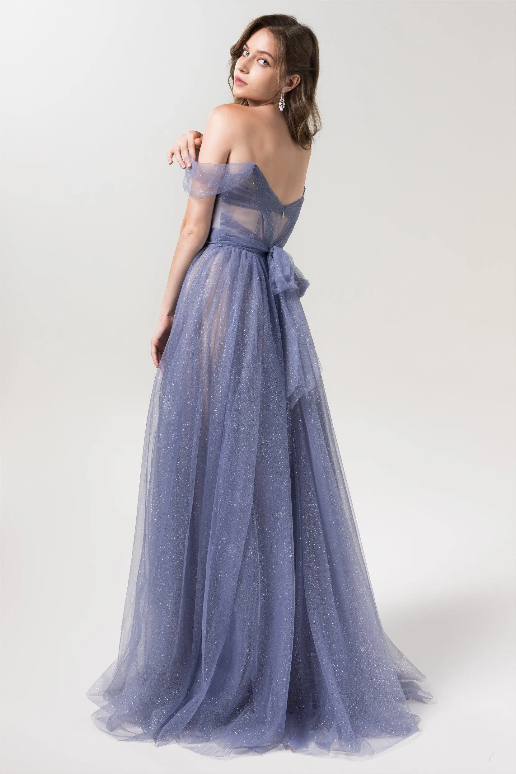 A-Line Floor Length Sparkling Tulle Bridesmaid Dress Formal Dresses CB0608PS