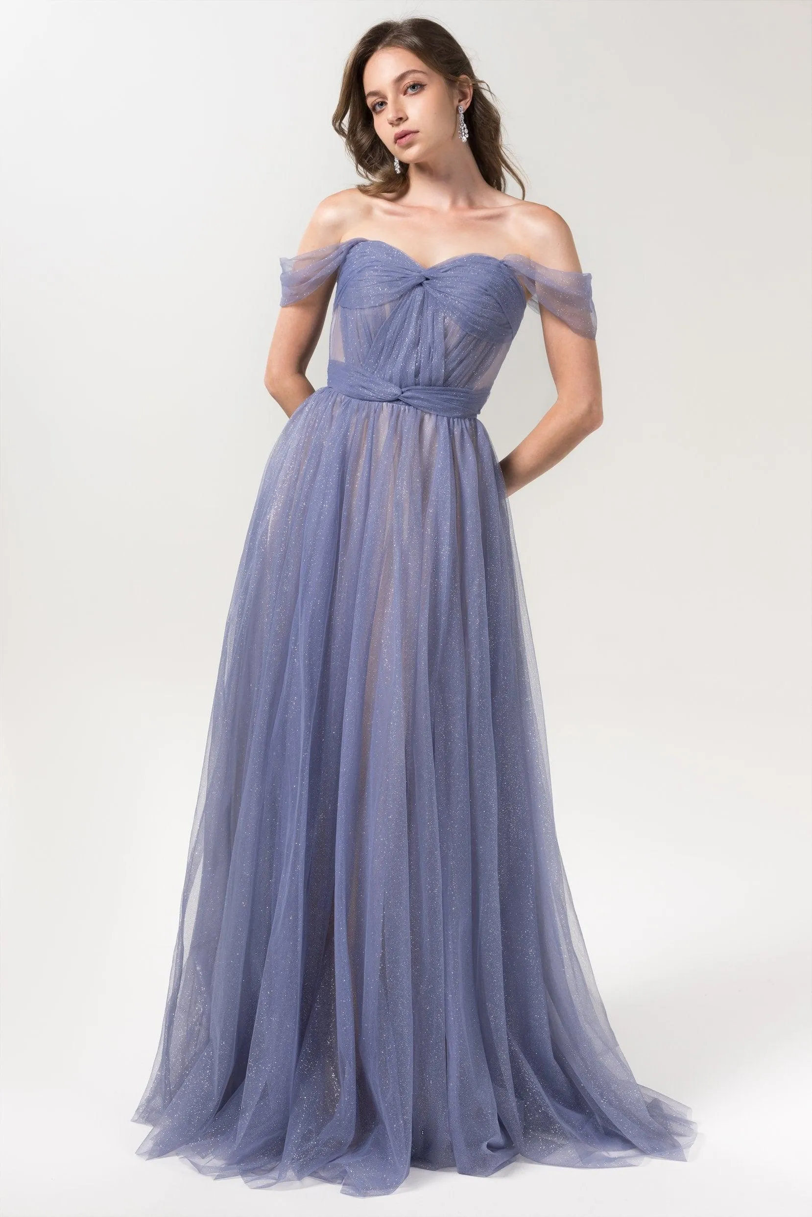 A-Line Floor Length Sparkling Tulle Bridesmaid Dress Formal Dresses CB0608PS