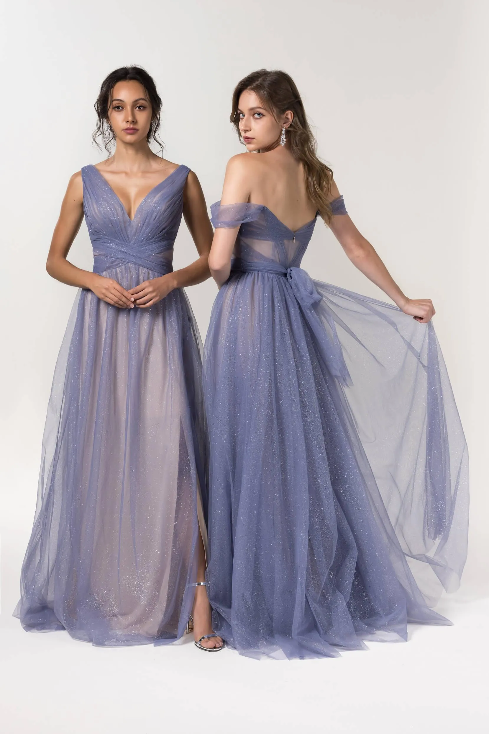A-Line Floor Length Sparkling Tulle Bridesmaid Dress Formal Dresses CB0608PS