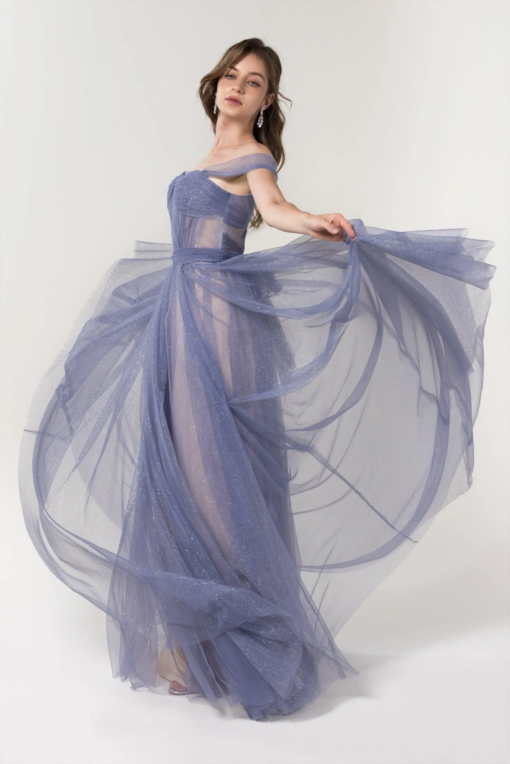 A-Line Floor Length Sparkling Tulle Bridesmaid Dress Formal Dresses CB0608PS
