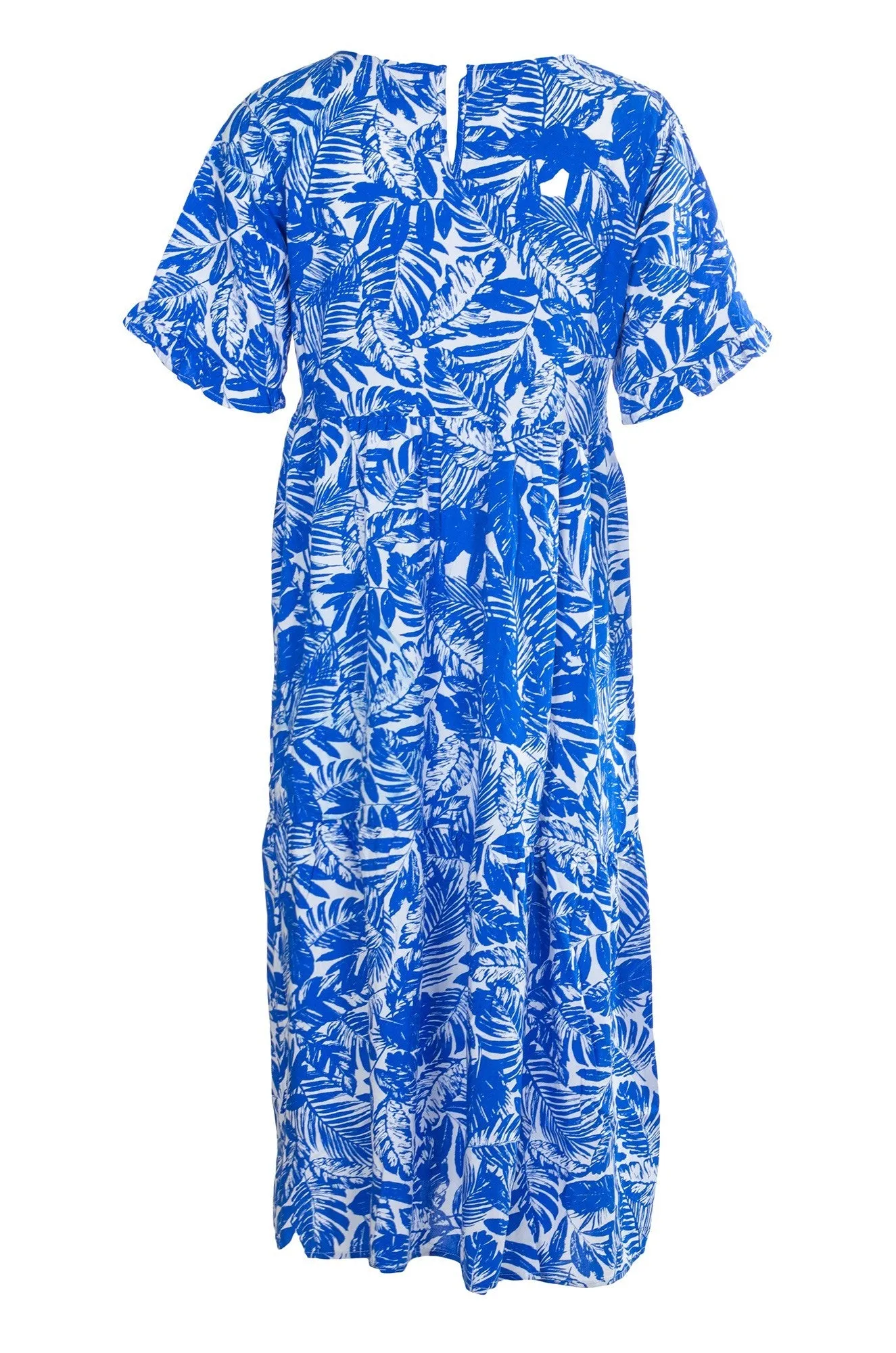 Dress with short sleeve & hem frill | Marine White Jungle | 7338A1