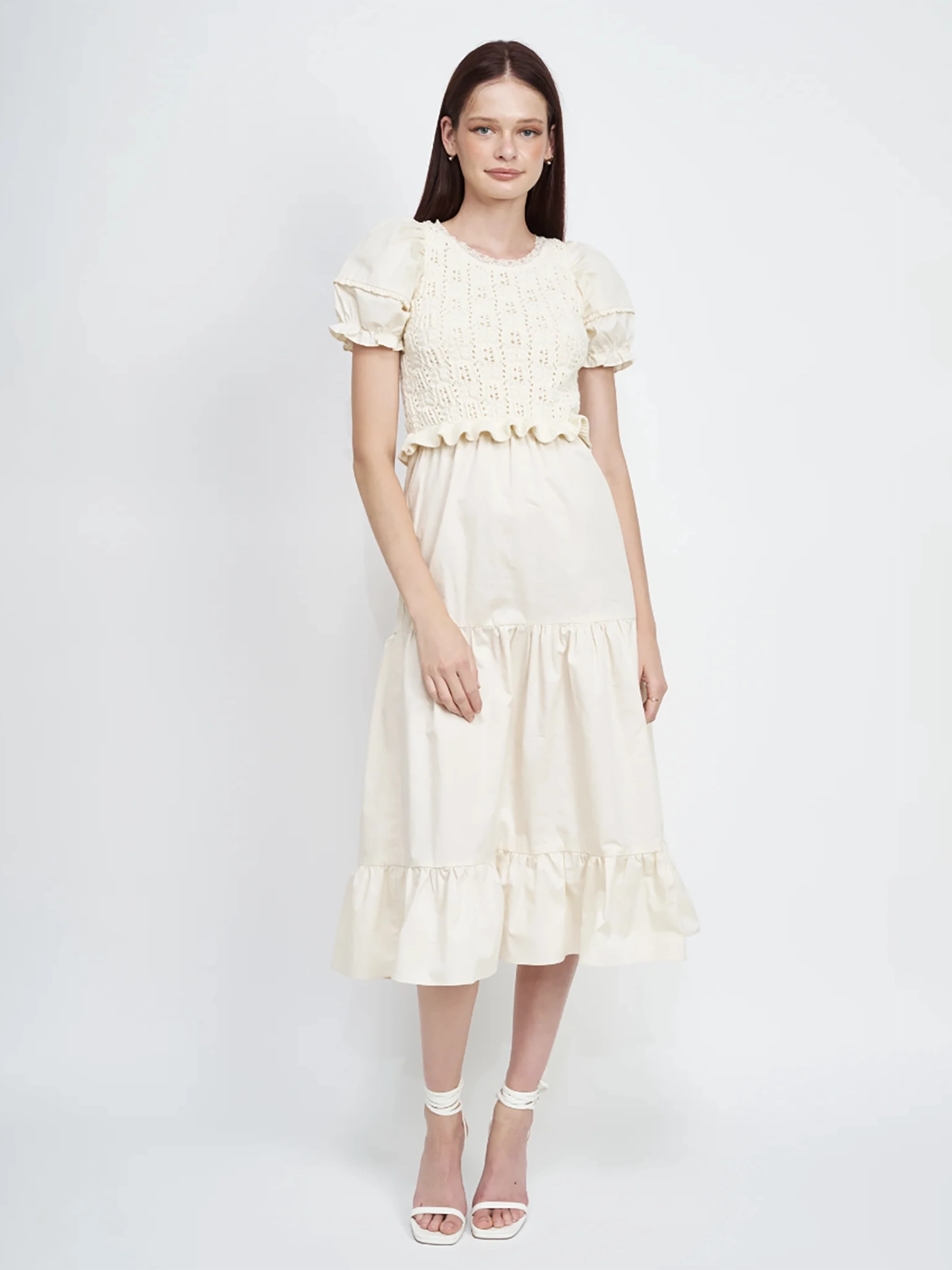 En Saison Aleah Mixed Media Ruffle Midi Dress