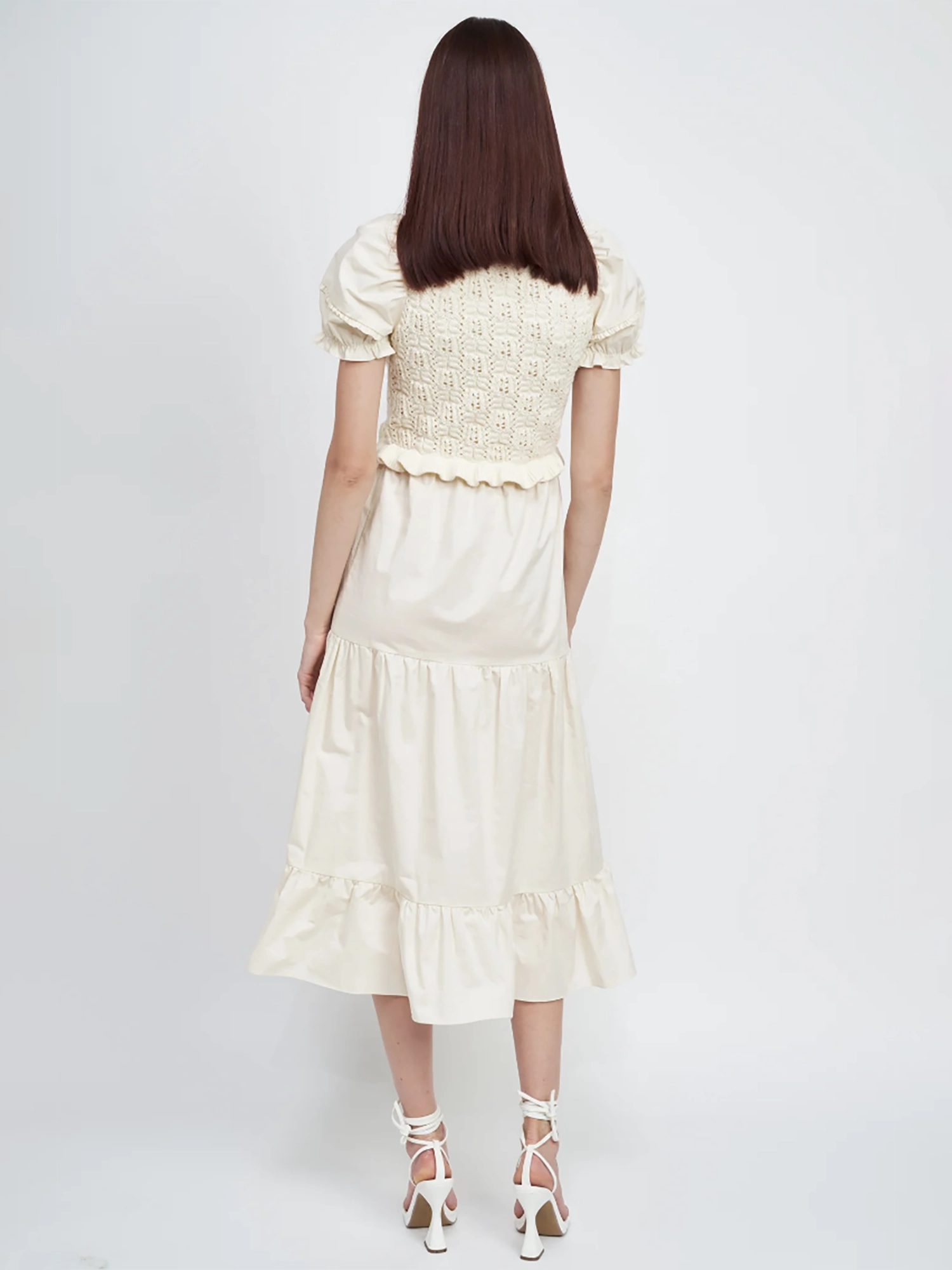 En Saison Aleah Mixed Media Ruffle Midi Dress