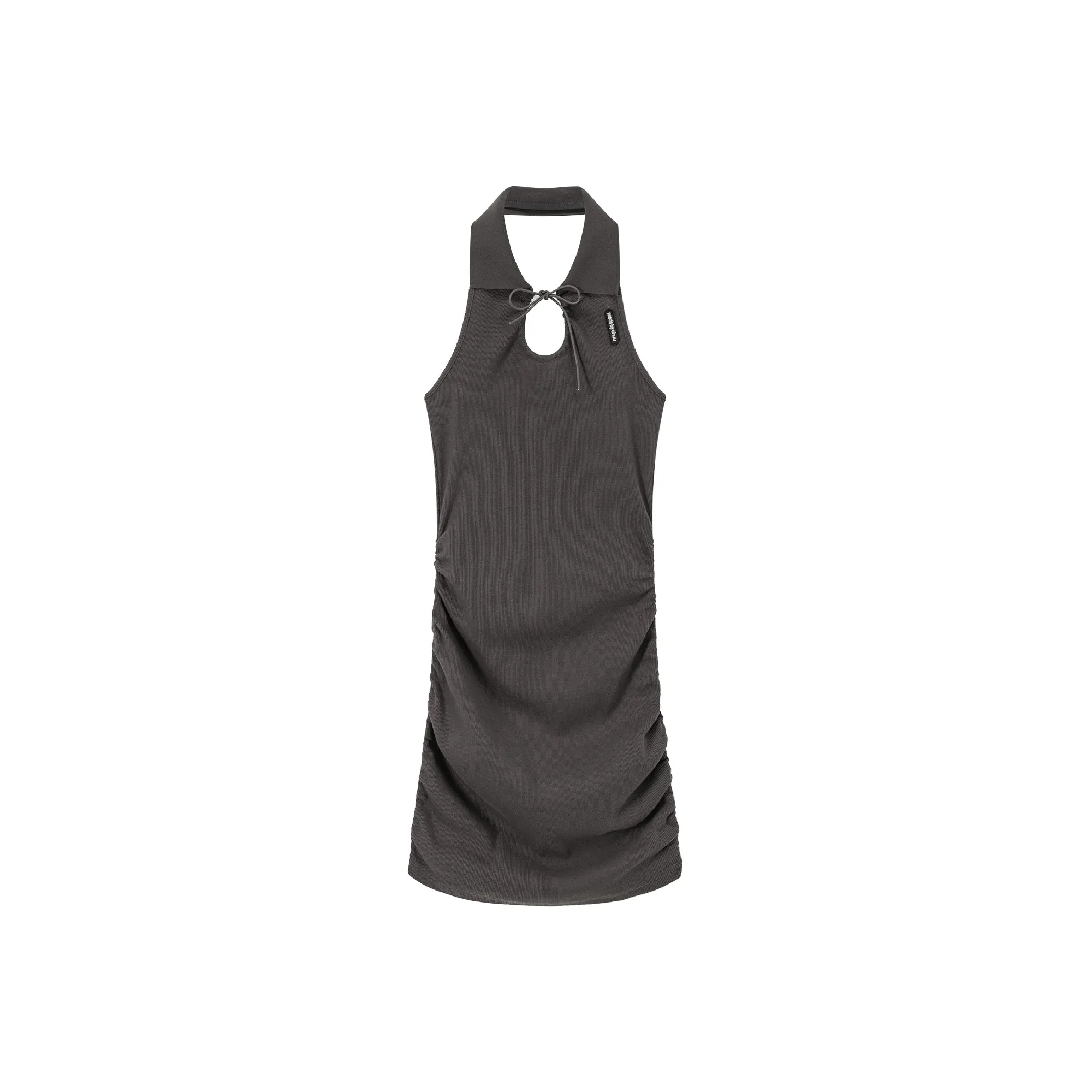 Halter Neck Front Keyhole Shirred Dress
