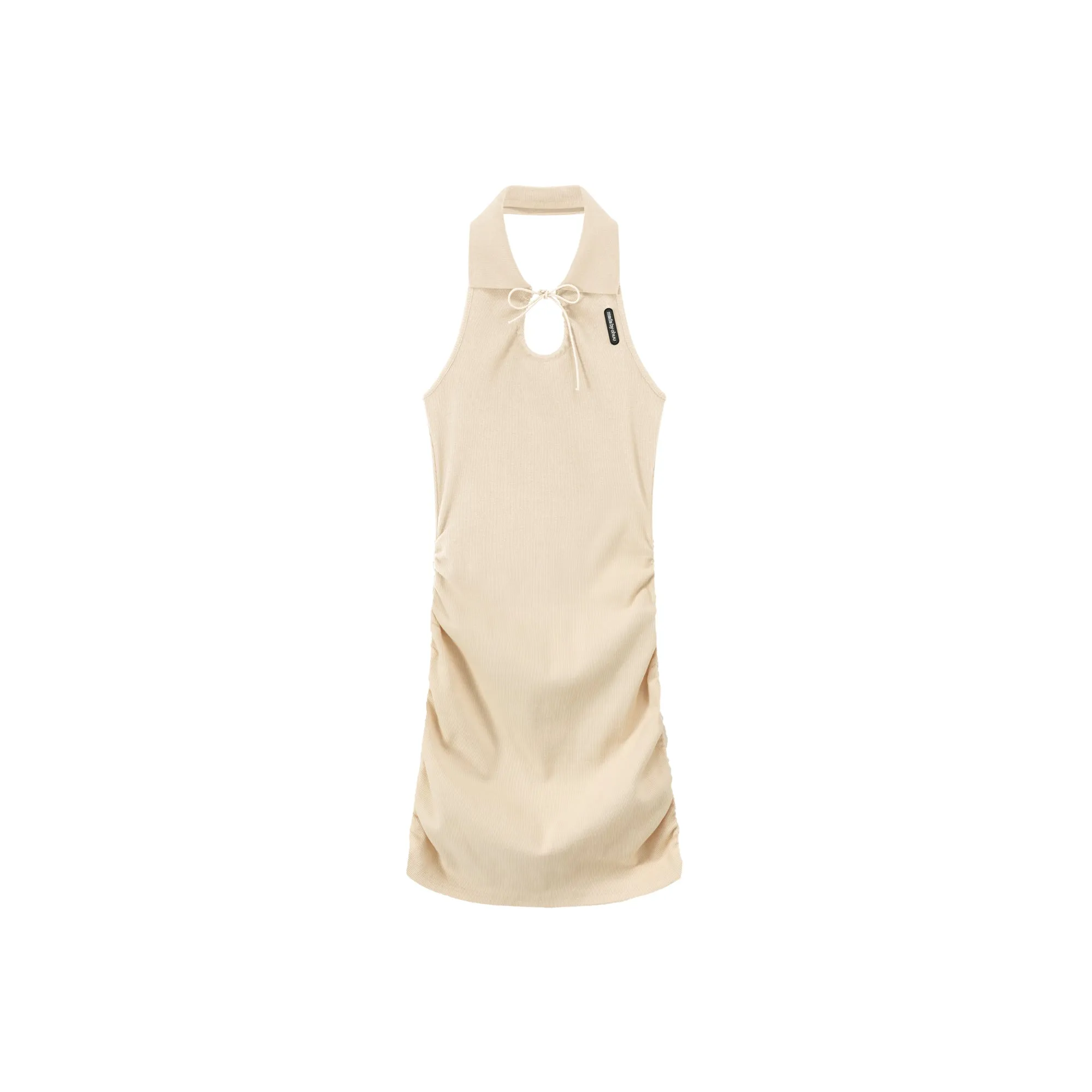 Halter Neck Front Keyhole Shirred Dress