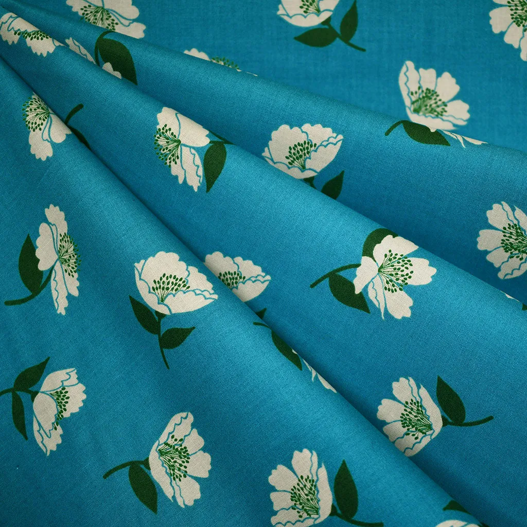 Juicy Fluttering Floral Premium Cotton Dark Turquoise