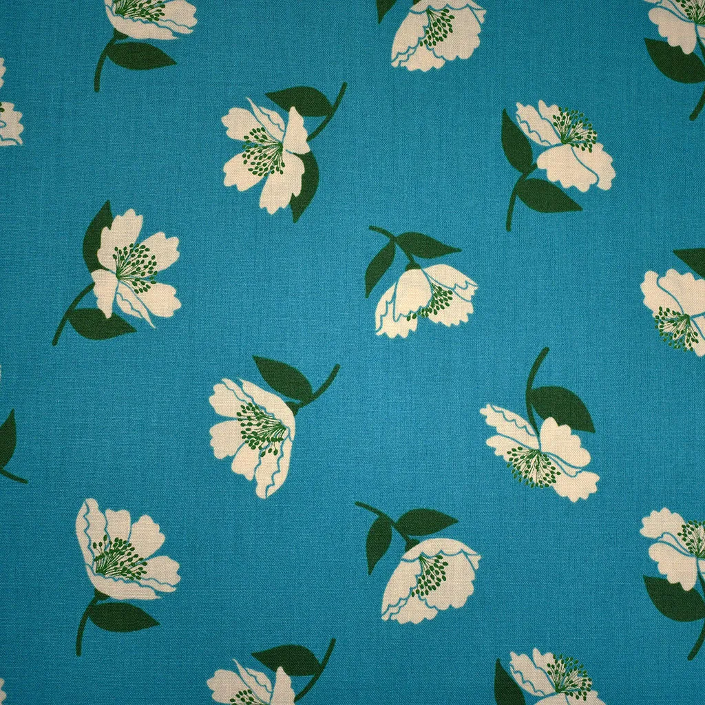Juicy Fluttering Floral Premium Cotton Dark Turquoise