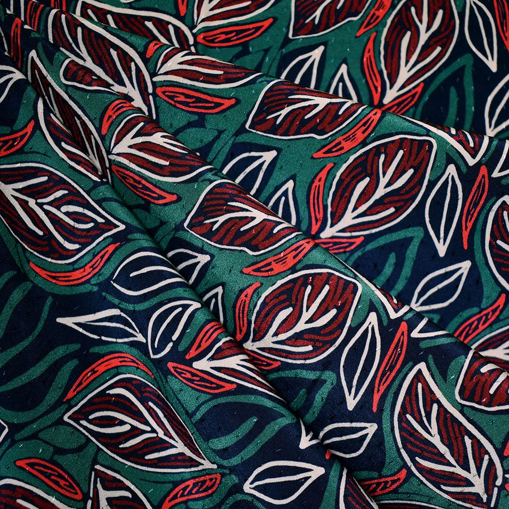 Line Drawn Leaves Rayon Dobby Navy/Teal
