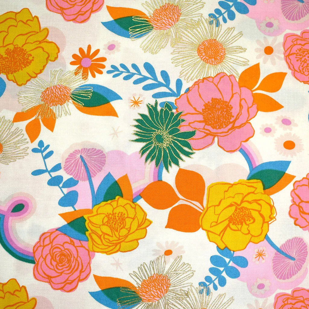 Reverie Meander Floral Metallic Premium Cotton Natural