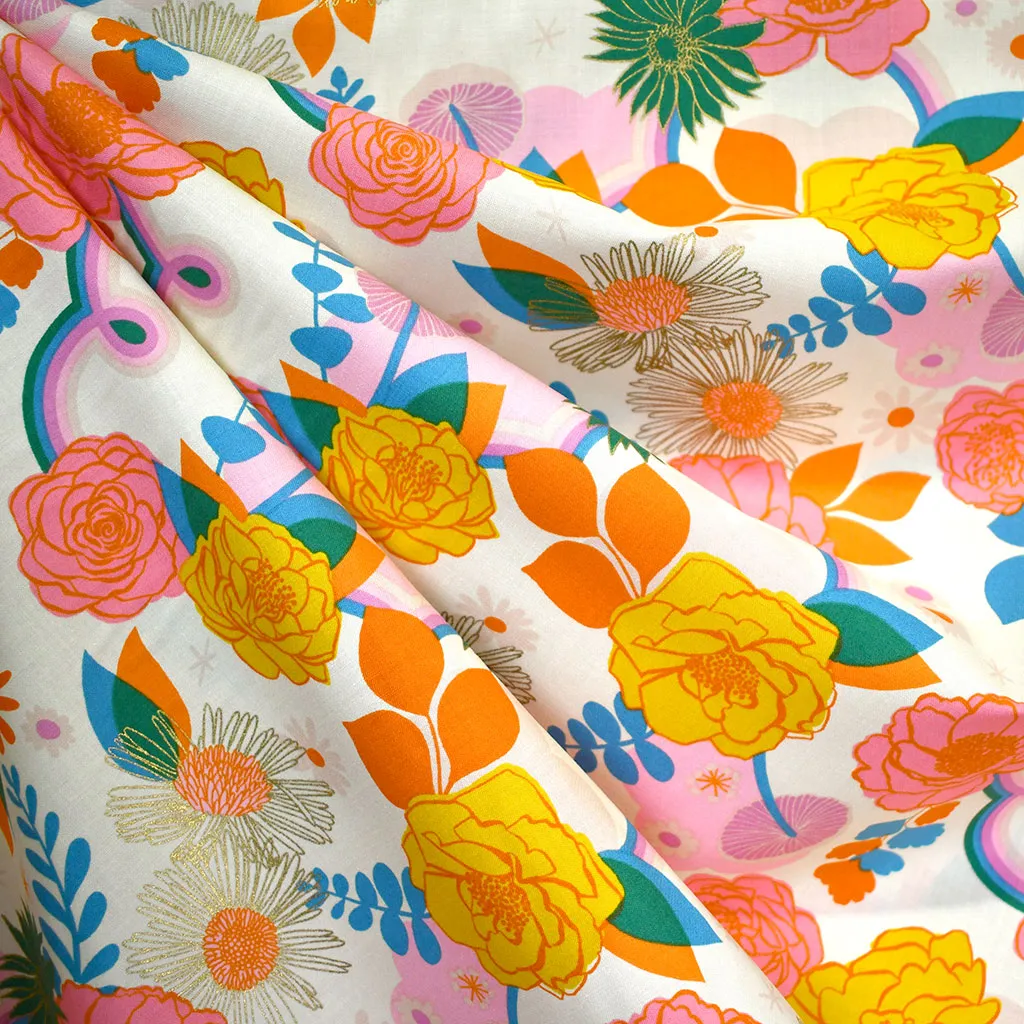 Reverie Meander Floral Metallic Premium Cotton Natural