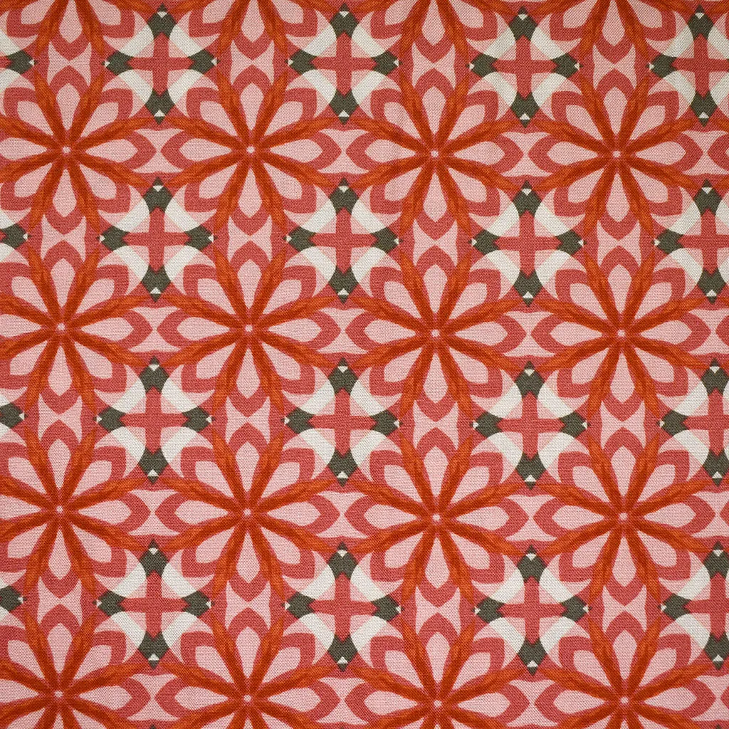 Tonal Mosaic Floral Geometric Rayon Challis Cherry/Coral SY